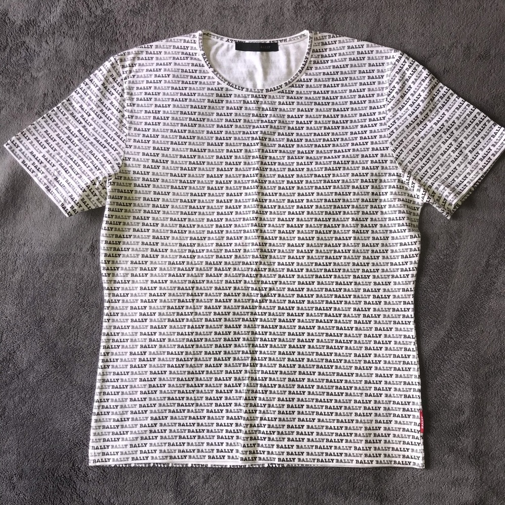 BALLY White & black All Over Logo Print Shirt Sz M